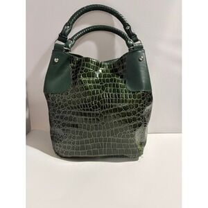 Essence of‎ Beauty Green Croc-Embossed Tote Bag with Braided Handles